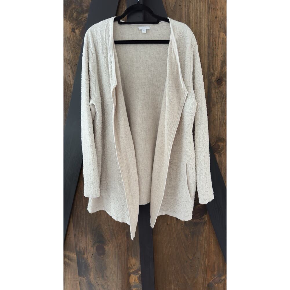J Jill PureJill Oatmeal 100% Cotton Drape Front Textured Sweater Jacket Size XL
